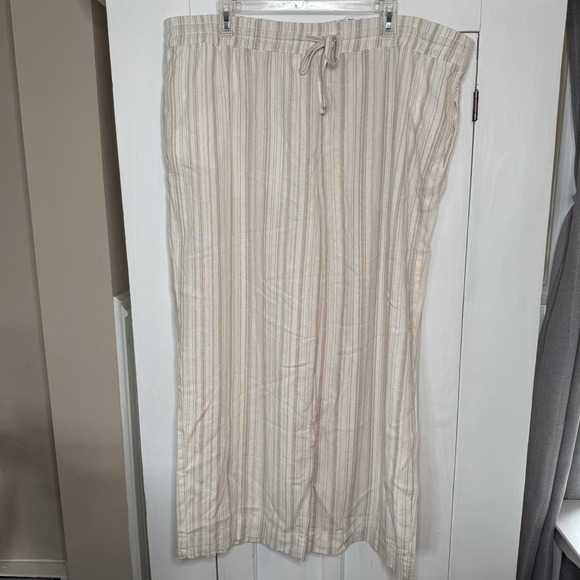 Sonoma Pants - NEW Sonoma Striped 2X Linen Blend High Rise Straight Leg Pants White Beige NWT